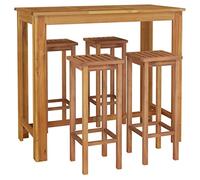 vidaXL Mesa y Taburetes Altos de Jardín 5 pzas, Juego de Muebles de Bar, Mesa Sillas Altas, Mesita Asientos Exterior, Madera Maciza Acacia