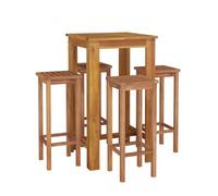 vidaXL Mesa y Taburetes Altos de Jardín 5 pzas, Juego de Muebles de Bar, Mesa Sillas Altas, Mesita Asientos Exterior, Madera Maciza Acacia