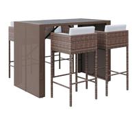 vidaXL Mesa y taburetes Altos jardín 5 pzas y Cojines ratán PE marrón