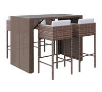 vidaXL Mesa y taburetes Altos jardín 5 pzas y Cojines ratán PE marrón
