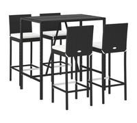 vidaXL Mesa y taburetes Altos jardín 5 pzas y Cojines ratán PE Negro, Mesa y taburetes Altos jardín, Mesa y sillas de Bar, Mesa y taburetes Altos