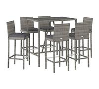 vidaXL Mesa y taburetes Altos jardín y Cojines 7 pzas ratán PE Gris
