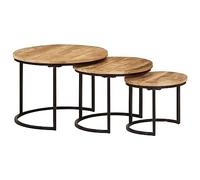 vidaXL Mesas apilables 3 Piezas Madera Maciza de Mango Rugosa