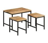 vidaXL Mesas Apilables 3 pzas, Mesitas de Centro, Muebles Auxiliares, Decoraciones para Salón Dormitorio, Madera de Mango Rugosa Maciza y Hierro