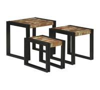 vidaXL Mesas apilables de en Madera de Mango Maciza, rusticona y de Color marrón Negro. Vienen en tamaños Grande, Mediana y pequeña. Tienen un diseño Industrial, así Usar Tanto
