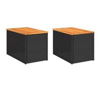vidaXL Mesas auxiliares de jardín Ratán y madera 2 unidades Negro 55x34x37 cm