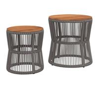 vidaXL Mesas Auxiliares de Jardín con Superficie de Madera 2 pzas, Mesitas de Centro, Mesillas Exterior, Muebles para Patio Terraza, Ratán Gris