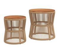 vidaXL Mesas Auxiliares de Jardín con Superficie de Madera 2 pzas, Mesitas de Centro, Mesillas Exterior, Muebles para Patio Terraza, Ratán Beige