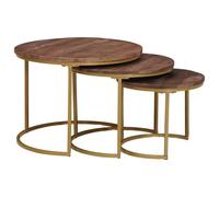vidaXL Mesas de Café Nido 3 pcs Madera Maciza de Mango y Acero, Mesa de café Moderna para Sala, Funcional, Redonda, de Madera de Mango, apilable y con Acabado en Polvo