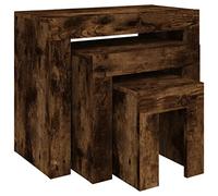 vidaXL Mesas de Centro Apilables 3 Piezas Mesita Auxiliar Consola Lateral Salón Sofá Sala de Estar Café Muebles Mobiliario Contrachapado Roble Ahumado