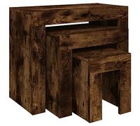 vidaXL Mesas de Centro Apilables 3 Piezas Mesita Auxiliar Consola Lateral Salón Sofá Sala de Estar Café Muebles Mobiliario Contrachapado Roble Ahumado