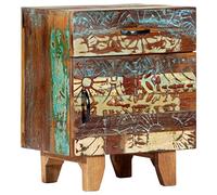 Mesita De Noche Tallada A Mano Madera Reciclada 40x30x50 Cm Vidaxl