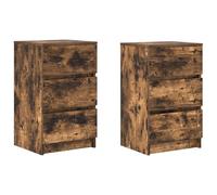 vidaXL Mesillas de Noche con 3 cajones 2 uds Roble Ahumado 39x35x65 cm, mesilla de Noche, mesita Auxiliar para Dormitorio, Muebles de Dormitorio