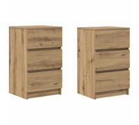 vidaXL Mesillas de Noche con 3 cajones 2uds Roble Artesanal 39x35x65cm, mesilla de Noche, mesita Auxiliar para Dormitorio, Muebles de Dormitorio