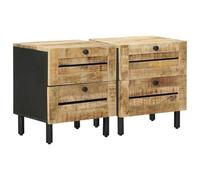 vidaXL Mesita de Noche 2 uds. Natural 40 x 33 x 46 cm, Mesita compacta, Moderna y Funcional, Mueble de Madera de Mango, Decorativa y Minimalista