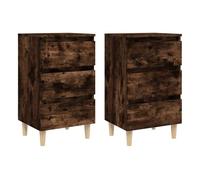 Vidaxl mesita de noche 2 uds patas de madera roble ahumado 40x35x69 cm