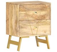 vidaXL Mesita de Noche con 2 Cajones Cómoda Rústica Natural Armario Auxiliar Muebles de Dormitorio 40x30x50 cm Madera Maciza de Mango