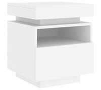 vidaXL Mesita de Noche con Luces LED, Armario con Almacenaje, Mesa Auxiliar para Teléfono Marcos de Fotos, Mueble para Dormitorio, Blanco
