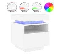 vidaXL Mesita de Noche con Luces LED, Armario con Almacenaje, Mesa Auxiliar para Teléfono Marcos de Fotos, Mueble para Dormitorio, Blanco