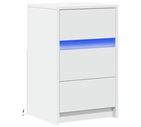 vidaXL Mesita de Noche con Luces LED Madera de ingeniería Blanca, mesilla de Noche, mesita Auxiliar para Dormitorio, Muebles de Dormitorio