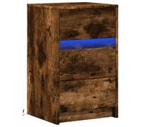 vidaXL Mesita de Noche con Luces LED Madera ingeniería Roble Ahumado, mesilla de Noche, mesita Auxiliar para Dormitorio, Muebles de Dormitorio