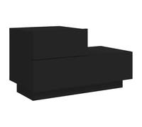 vidaXL Mesita de Noche con Luces LED, Mesa Auxiliar de Almacenaje, Armario Multimedia, Armario para Dormitorio Salón, Madera de Ingeniería Negro