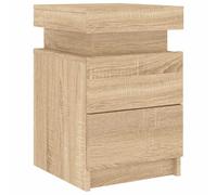 vidaXL Mesita de Noche con Luces LED, Mesa Auxiliar de Almacenaje, Soporte para Teléfono, Armario Mesilla Mueble para Dormitorio, Roble Sonoma