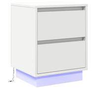 vidaXL Mesita de Noche con Luces LED - Mesa Pequeña Moderna en Blanco - MDF con Cajones de Cierre Suave - Ideal para Almacenamiento en el Dormitorio - 39x34.5 x 50 cm - Muebles Compactos para el INT
