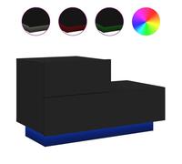 vidaXL Mesita de Noche con Luces LED, Mesa Auxiliar de Almacenaje, Armario Multimedia, Armario para Dormitorio Salón, Madera de Ingeniería Negro