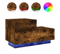 vidaXL Mesita de Noche con Luces LED, Mesa Auxiliar de Almacenaje, Armario Multimedia, Armario para Dormitorio Salón, Madera Ingeniería Roble Ahumado