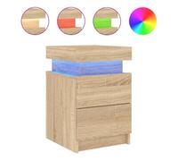 vidaXL Mesita de Noche con Luces LED, Mesa Auxiliar de Almacenaje, Soporte para Teléfono, Armario Mesilla Mueble para Dormitorio, Roble Sonoma
