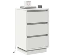 vidaXL Mesita de Noche con Luz LED en Blanco 39 x 34,5 x 65 cm. Hecha de Madera de Ingeniería, Almacenamiento Compacto y Moderno, con un Cajón Pequeño.