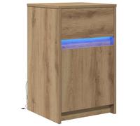 vidaXL Mesita de Noche de Madera de Roble Hecha a Mano con Textura, Luz LED, Ideal para el Dormitorio, con Cajón y Estantes, Almacenamiento Compacto, Muebles Modernos, Lámpara de Noche