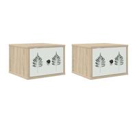 vidaXL Mesita de Noche de Pared HANAU 2 uds. Roble Sonoma, Almacenamiento Moderno para el Dormitorio, mesita Rectangular y gabinete de Pared, Muebles funcionales para organizar