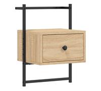vidaXL Mesita de Noche de Pared, Mesilla Auxiliar con Almacenaje, Soporte para Teléfono, Mueble Flotante para Dormitorio, Roble Sonoma