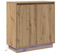vidaXL Mesita de Noche de Roble Artesanal con Luz LED Integrada, Mesita Moderna y Duradera para Almacenamiento en el Dormitorio, Acabado Suave, Muebles Elegantes para Adultos, Mesa Pequeña