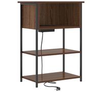vidaXL Mesita de Noche en Marrón Roble, Hecha de Madera compuesta y Acero. Mide 55 x 31 x 76 cm. Es una mesita Moderna con estantes de Almacenamiento, Ideal para el Interior. Tiene un Acabado texturi
