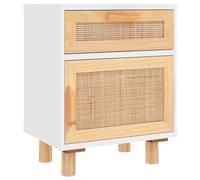 Mesita De Noche Madera Maciza Pino Blanca Y Ratán Natural Vidaxl