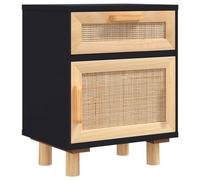vidaXL Mesita de Noche Estante Almacenamiento Auxiliar Cómoda Mesilla Dormitorio Salón Sofá Baño Oficina Madera Maciza Pino y Ratán Natural Negro