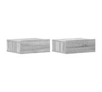 vidaXL 2X Mesita de Noche Flotante Pared Mesilla Estante Cajón Almacenamiento Organizador Decoración Revista Libro Casa Madera Gris Sonoma