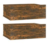 vidaXL 2X Mesita de Noche Flotante Pared Mesilla Estante Cajón Almacenamiento Organizador Decoración Revista Libro Casa Madera Color Roble