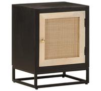 vidaXL Mesita de Noche, Mesilla Mesa Auxiliar con Almacenaje, Soporte para Teléfono, Mueble para Dormitorio, Madera Maciza de Mango y Hierro Negro