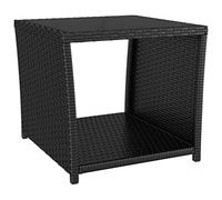 vidaXL Mesita de ratán sintético Negro y Superficie de Vidrio Templado, Mesa de Centro, mesita de Centro, Muebles de Patio, Muebles de jardín