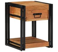 Mesa de Noche Moderna de Madera de Acacia Maciza Con 1 Cajón y Estante Abierto Marco de Hierro Resistente Mesita para Decoración de Dormitorio Acabado Natural Uso Interior Pack de 2 Muebles de Veta de