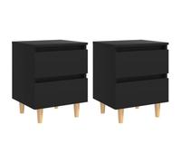 vidaXL 2X Madera Pino Mesitas de Noche con Patas Aparador Auxiliar Cama Armario Dormitorio Habitación Organizador Almacenamiento Negro 40x35x50 cm