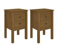 vidaXL 2X Mesitas de Noche Aparador Auxiliar Armario con Cajones Cama Dormitorio Habitación Almacenaje Madera de Pino Marrón Miel 40x35x61,5 cm