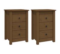 vidaXL 2X Mesitas de Noche Aparador Auxiliar Armario Cama Dormitorio Habitación Organizador Almacenaje Madera de Pino Marrón Miel 40x35x61,5 cm