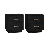 Vidaxl mesitas de noche 2 uds madera maciza de pino negro 40x34x45 cm