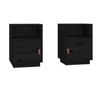 Vidaxl mesitas de noche 2 uds madera maciza de pino negro 40x34x55 cm
