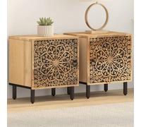 vidaXL Mesitas de Noche 2 uds, Mesas Auxiliares con Almacenamiento, para Teléfono, Muebles para Dormitorio Hogar, Madera de Mango